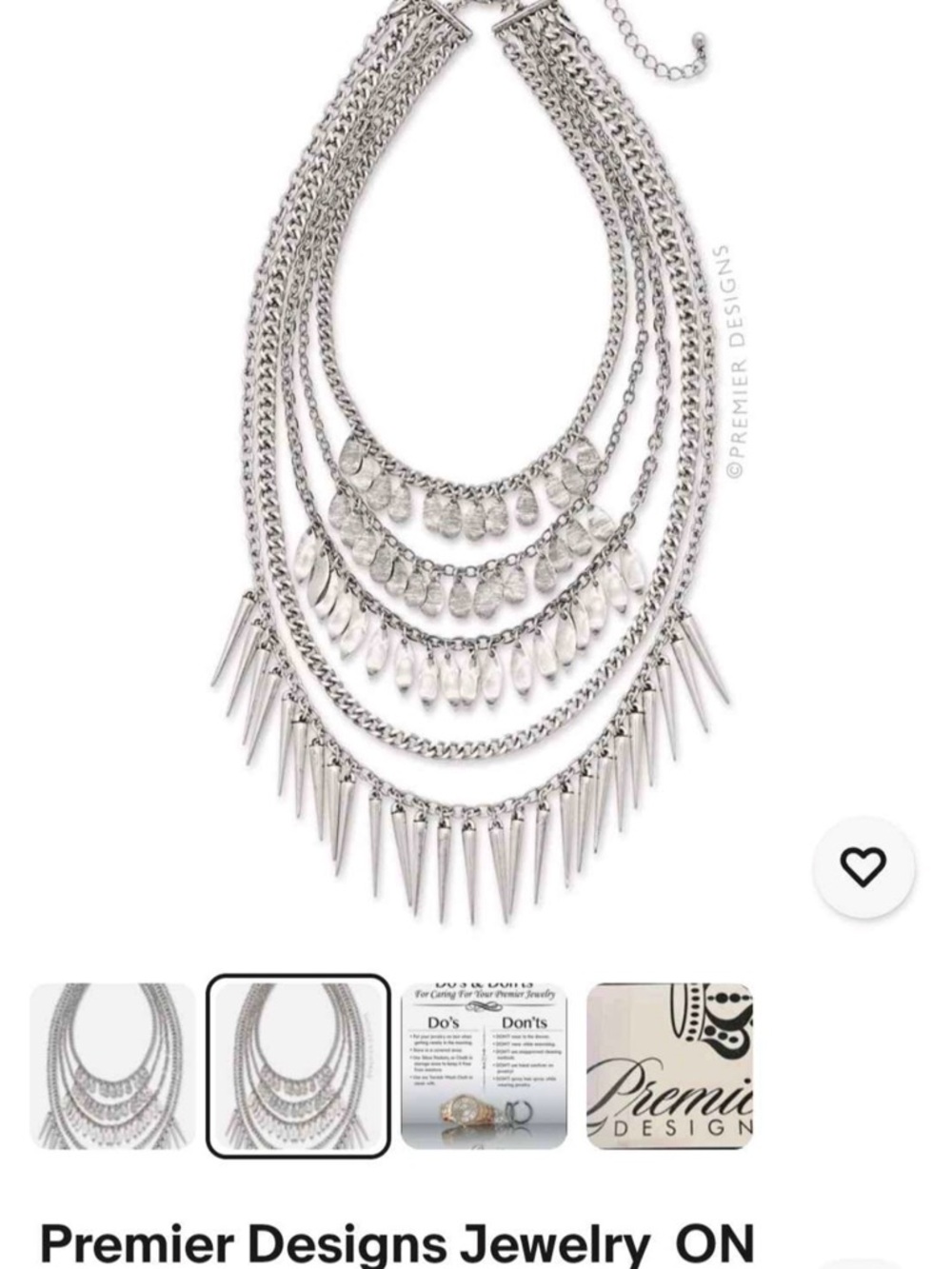 Premier Designs Silver Multi-Layer Spike & Teardrop Necklace